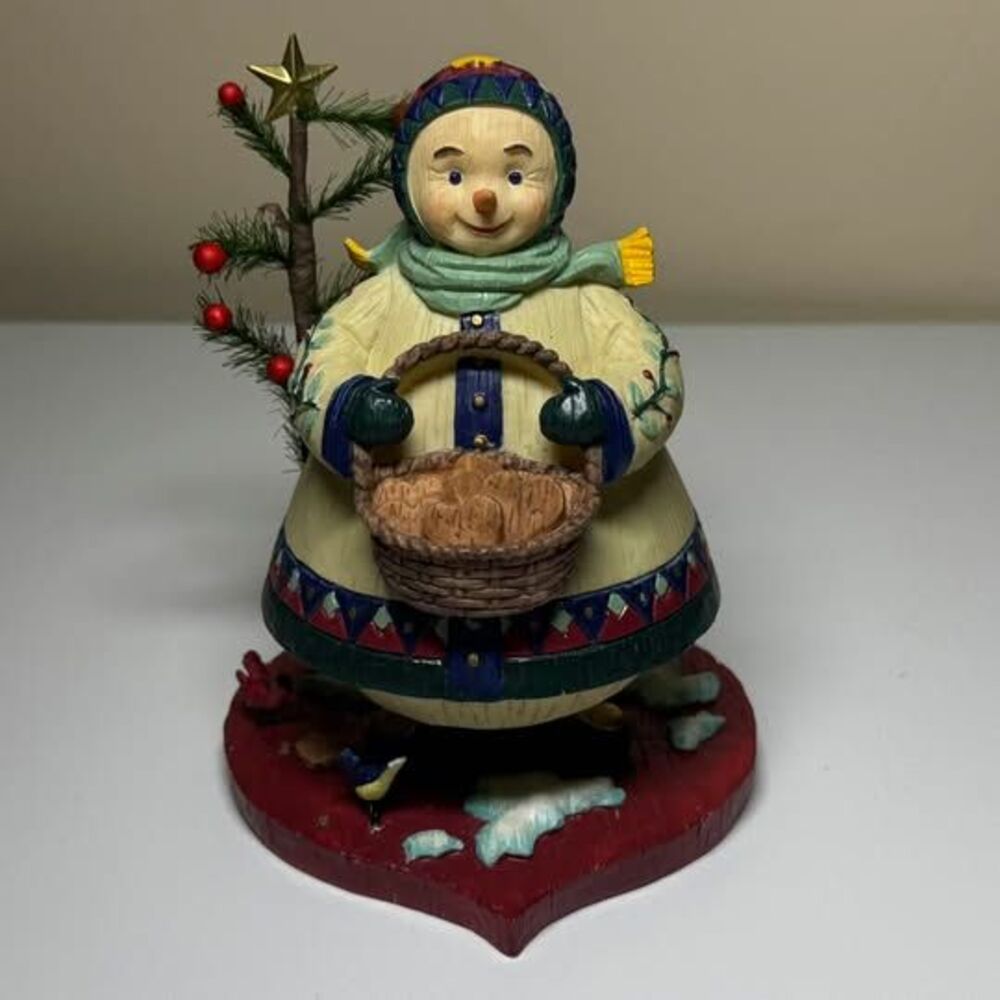 1999 Killip for Demdaco Snowlady Christmas Figurine with Tree & Birds Folk Art